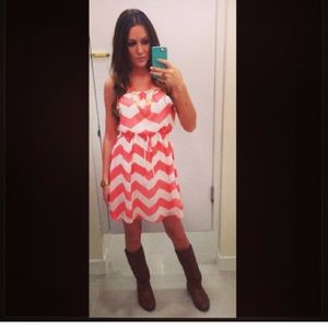 Strapless coral dress